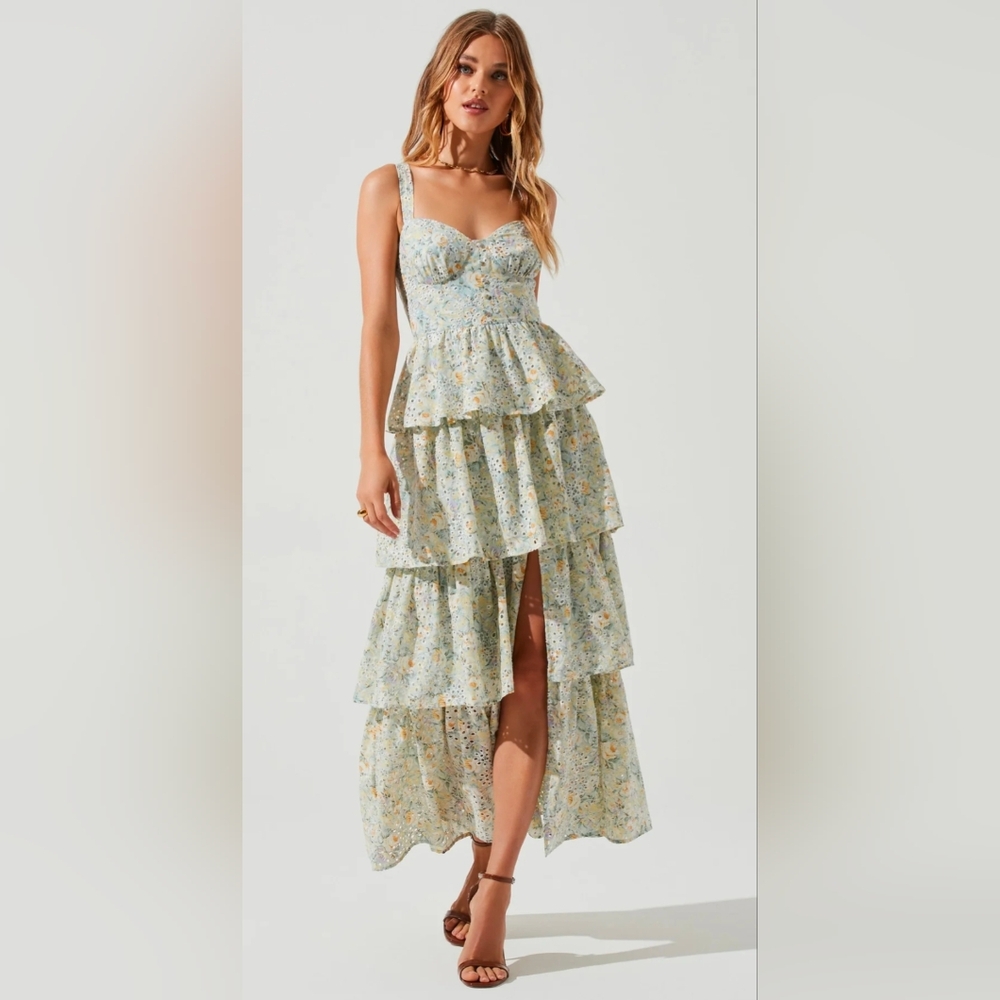 Astr Floral Tiered Midi Dress